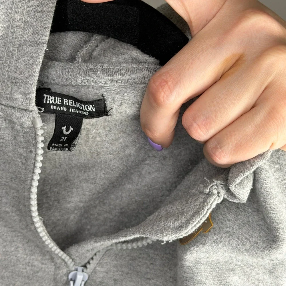 True‎ Religion Kids 2T Heather Gray Quarter Zip Moto Hoodie Gold Foil Logo